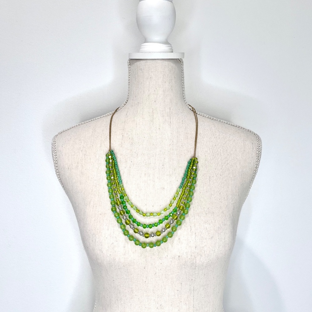 Green Beaded Multi Strand Necklace